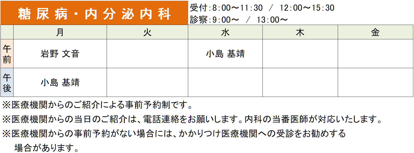 外来診療担当医師表_糖尿病・内分泌内科