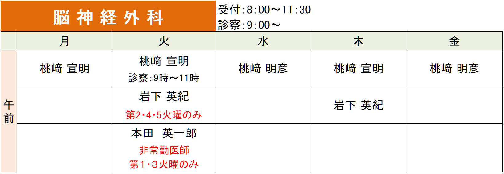 外来診療担当医師表_脳神経外科