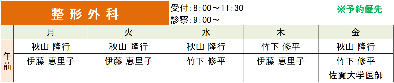 外来診療担当医師表_整形外科