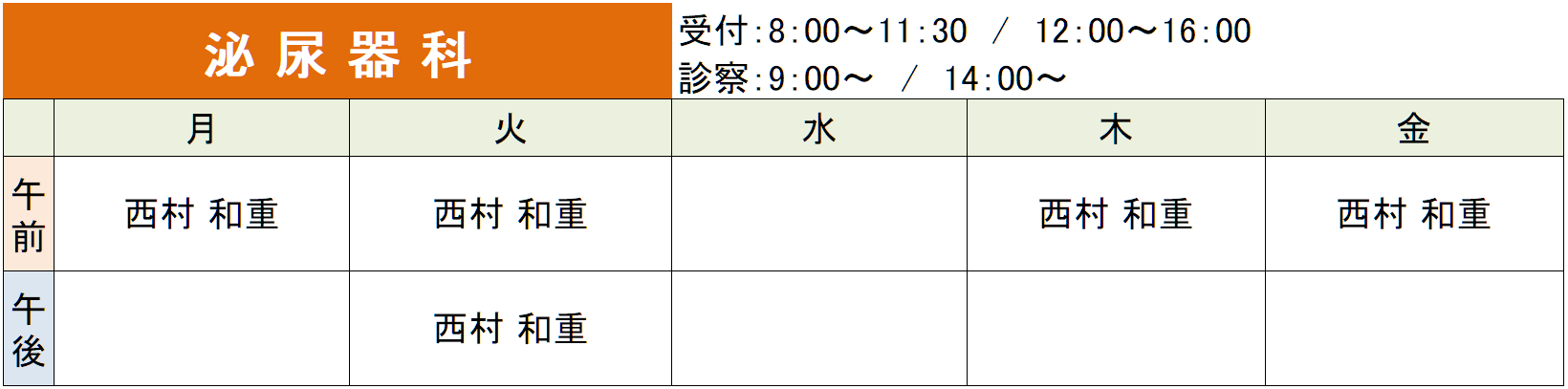 外来診療担当医師表_泌尿器科